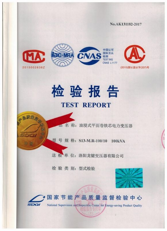 S13-100 Oil immersed Coil Core Power Transformer 10KV Inspection Report