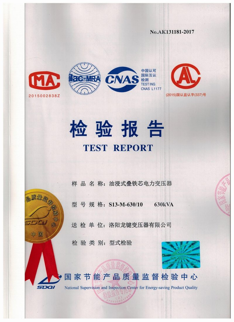 S13-630 Oil immersed Stacked Iron Core Power Transformer 10KV Inspection Report