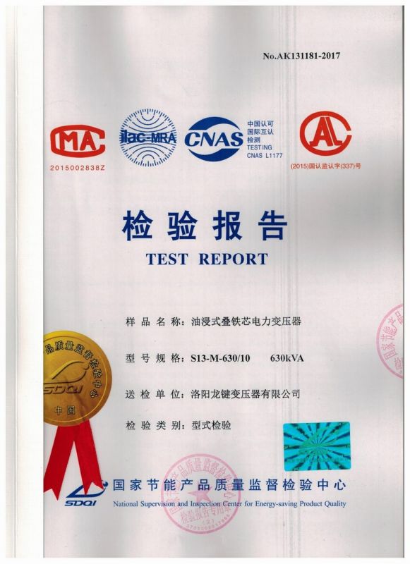 S13-630 Oil immersed Stacked Iron Core Power Transformer 10KV Inspection Report