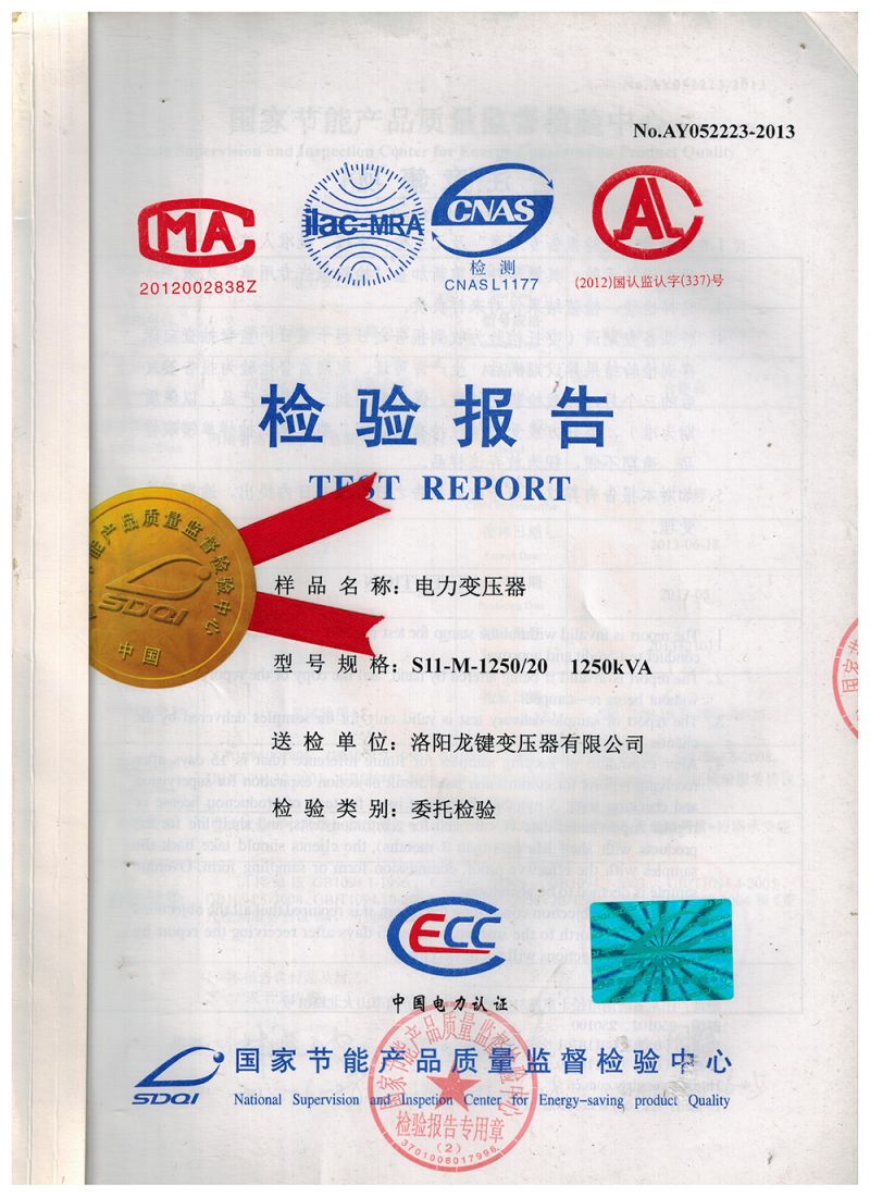 S11-1250 Oil immersed Power Transformer 20KV Inspection Report