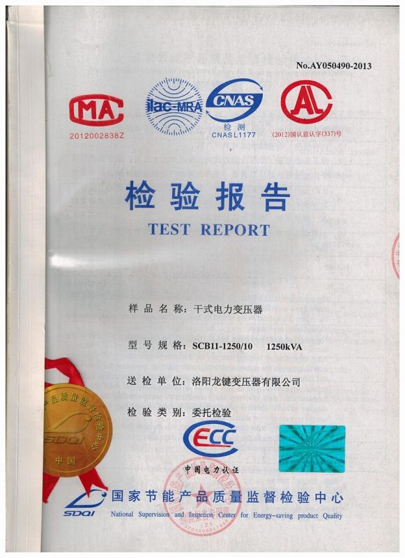 SCB11-1250 Dry type Transformer 10KV Inspection Report