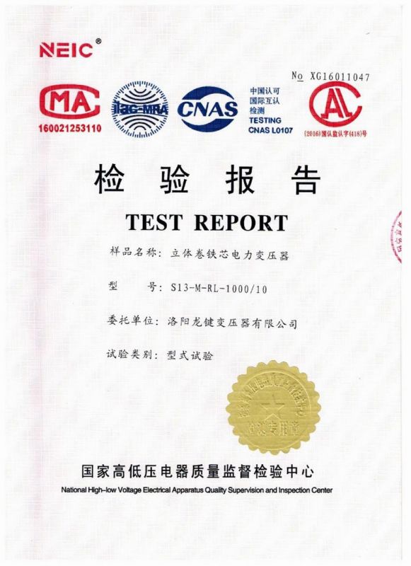 S13-1000 Three Dimensional Rolled Iron Core Power Transformer 10KV Inspection Report