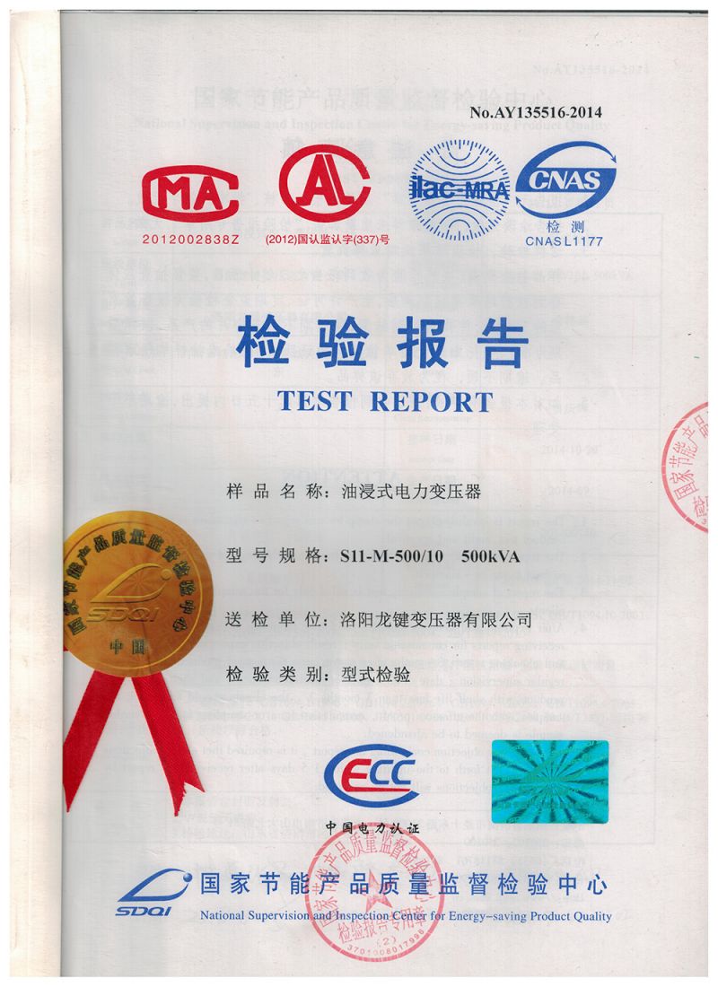 S11-500 Oil immersed Power Transformer 10KV Inspection Report