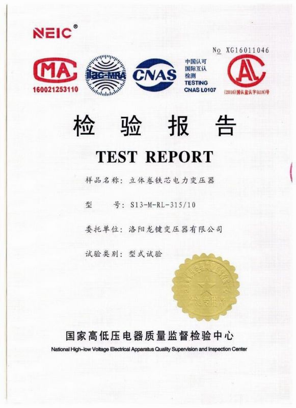 S13-315 Three Dimensional Rolled Iron Core Transformer 10KV Inspection Report